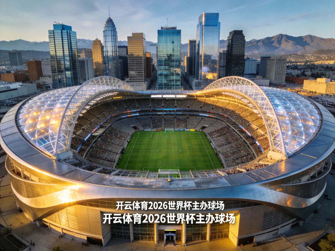 开云体育2026世界杯主办球场鸟瞰图，现代化体育场坐落于北美城市天际线中